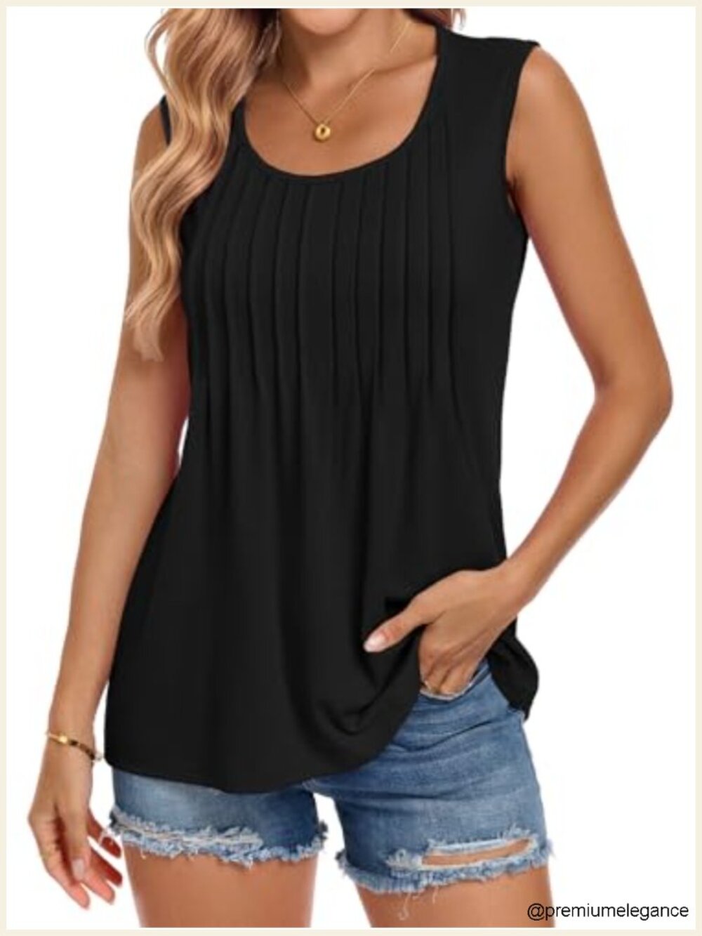 Women's Sleeveless Pleated Tank Top, Flowy Tunic T-Shirt